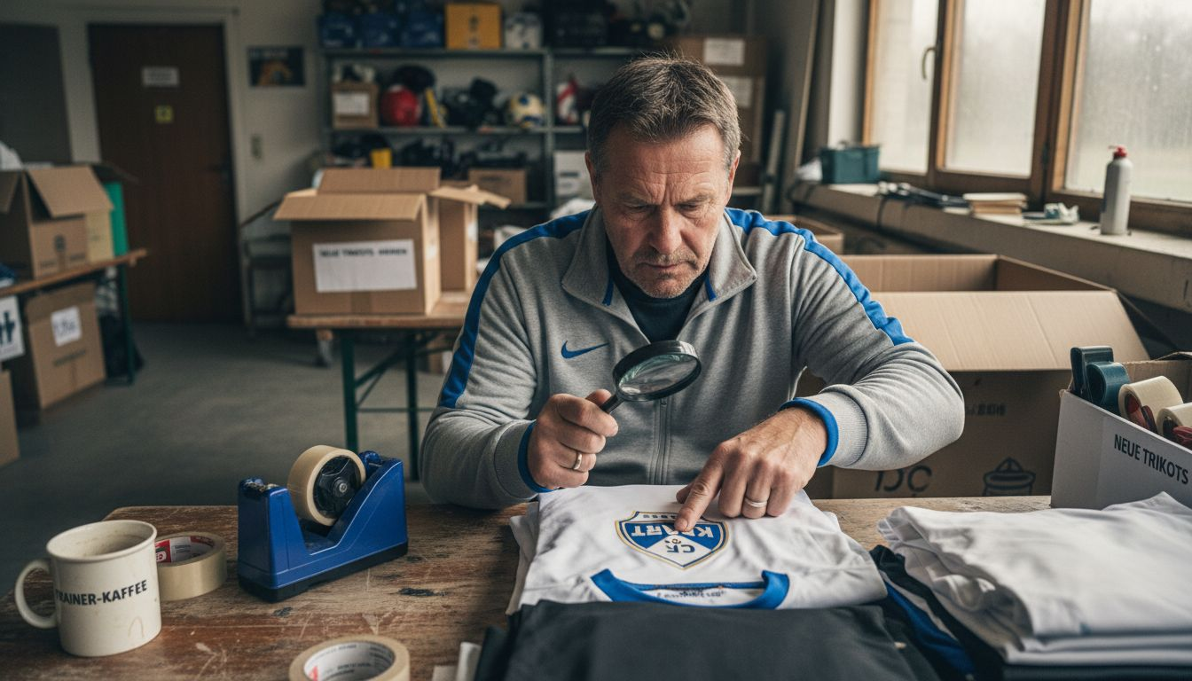Der Trainer wirft einen genauen Blick auf die bedruckten Trikots.