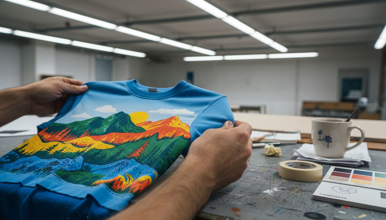 Detailaufnahme, die die leuchtenden Farben eines Textildrucks eindrucksvoll zur Geltung bringt.