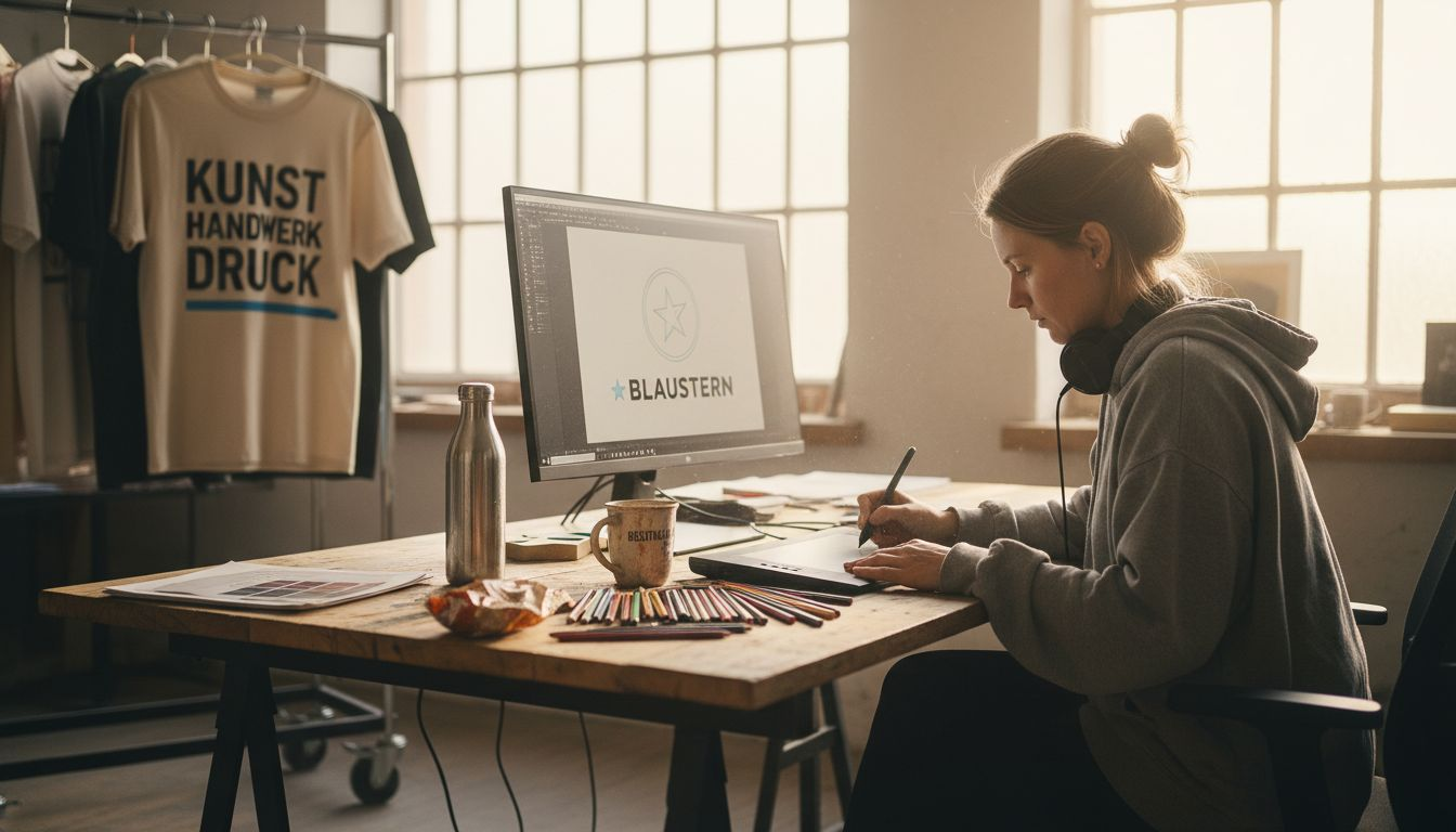 Ein Designer entwirft ein individuelles Logo für die Teamkleidung.