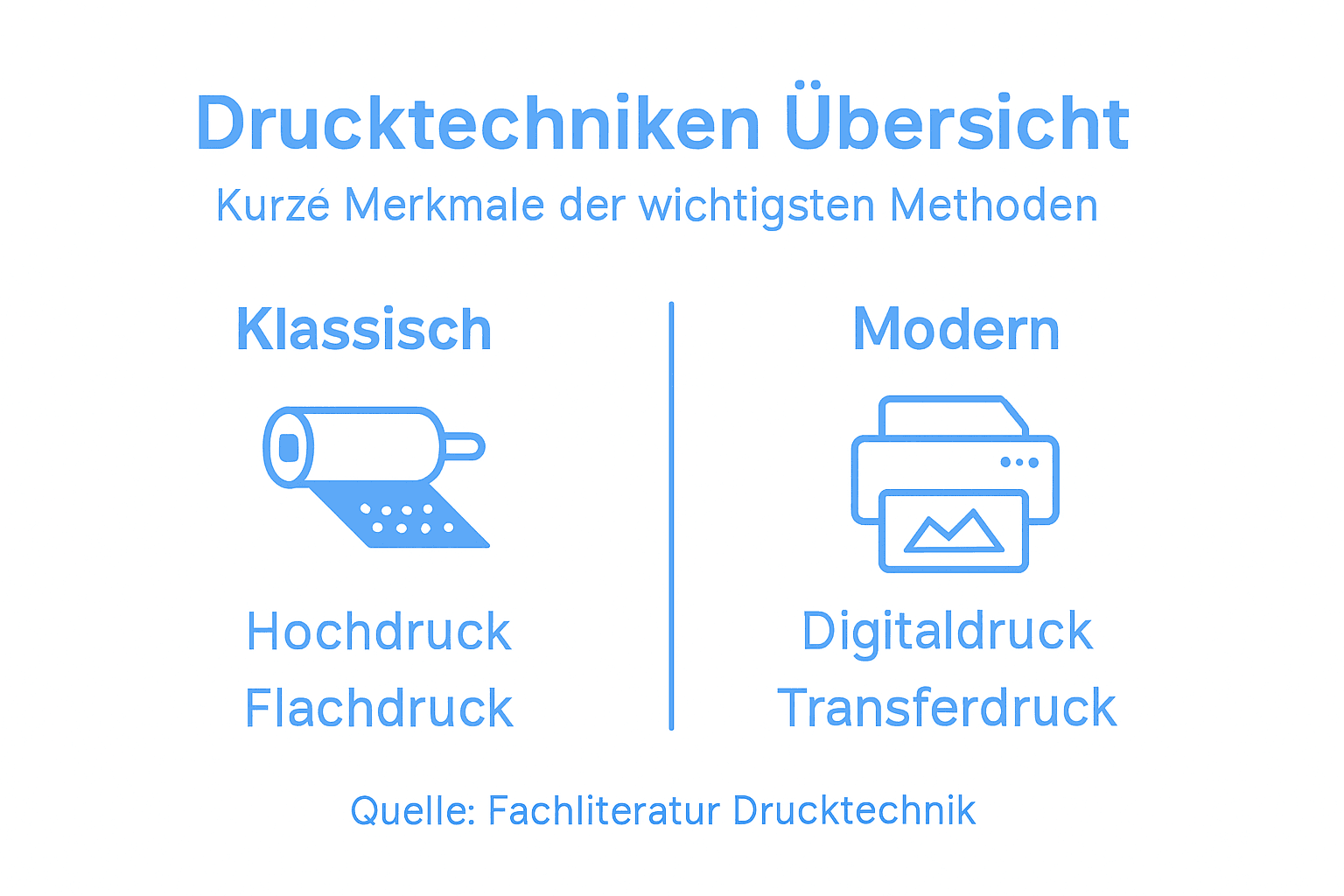 Übersichtsgrafik: Verschiedene Druckverfahren im Vergleich