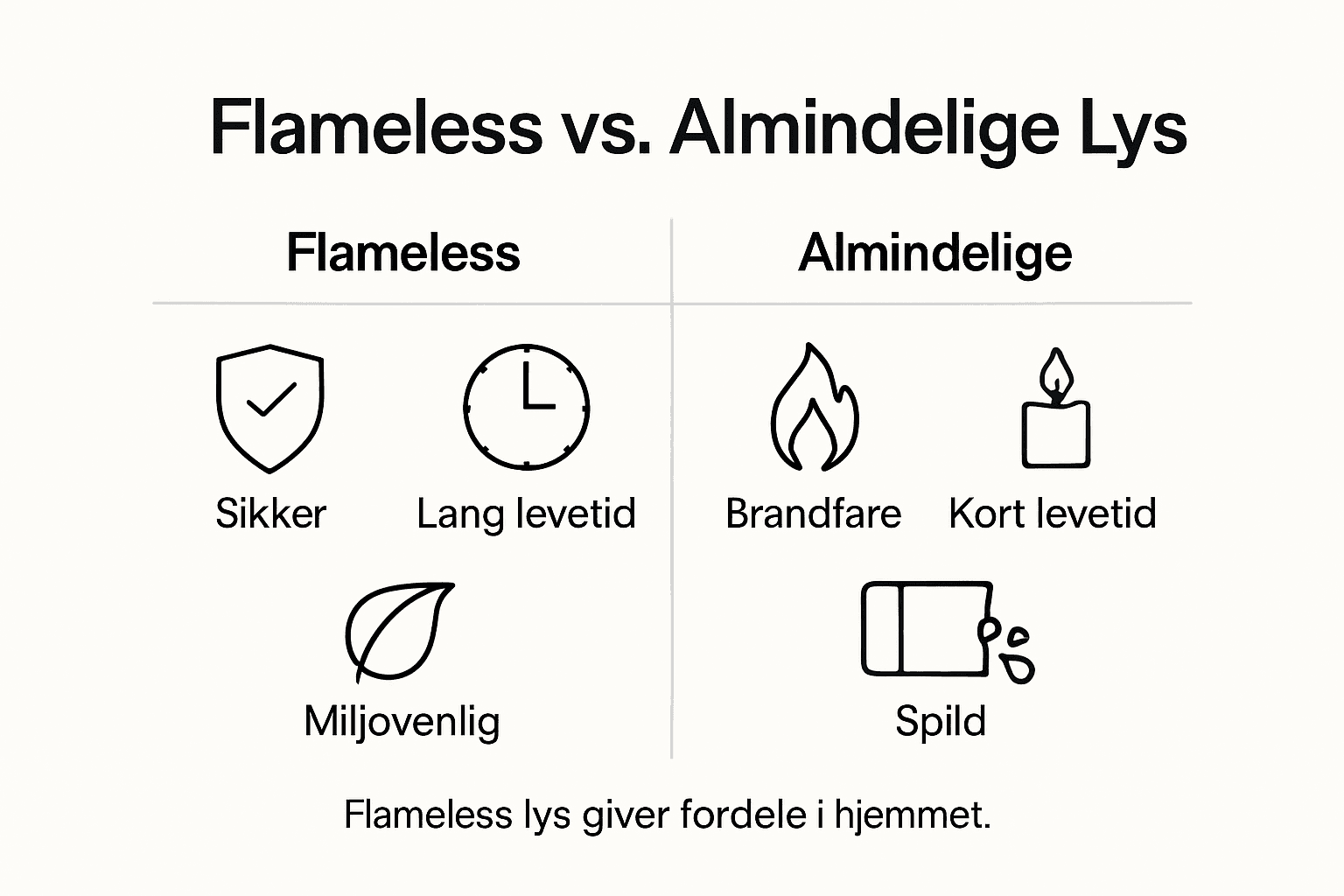 Infografik: Fordele og ulemper ved LED-lys uden flamme versus klassiske stearinlys