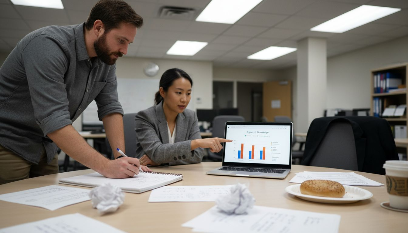 Coworkers reviewing types of knowledge chart
