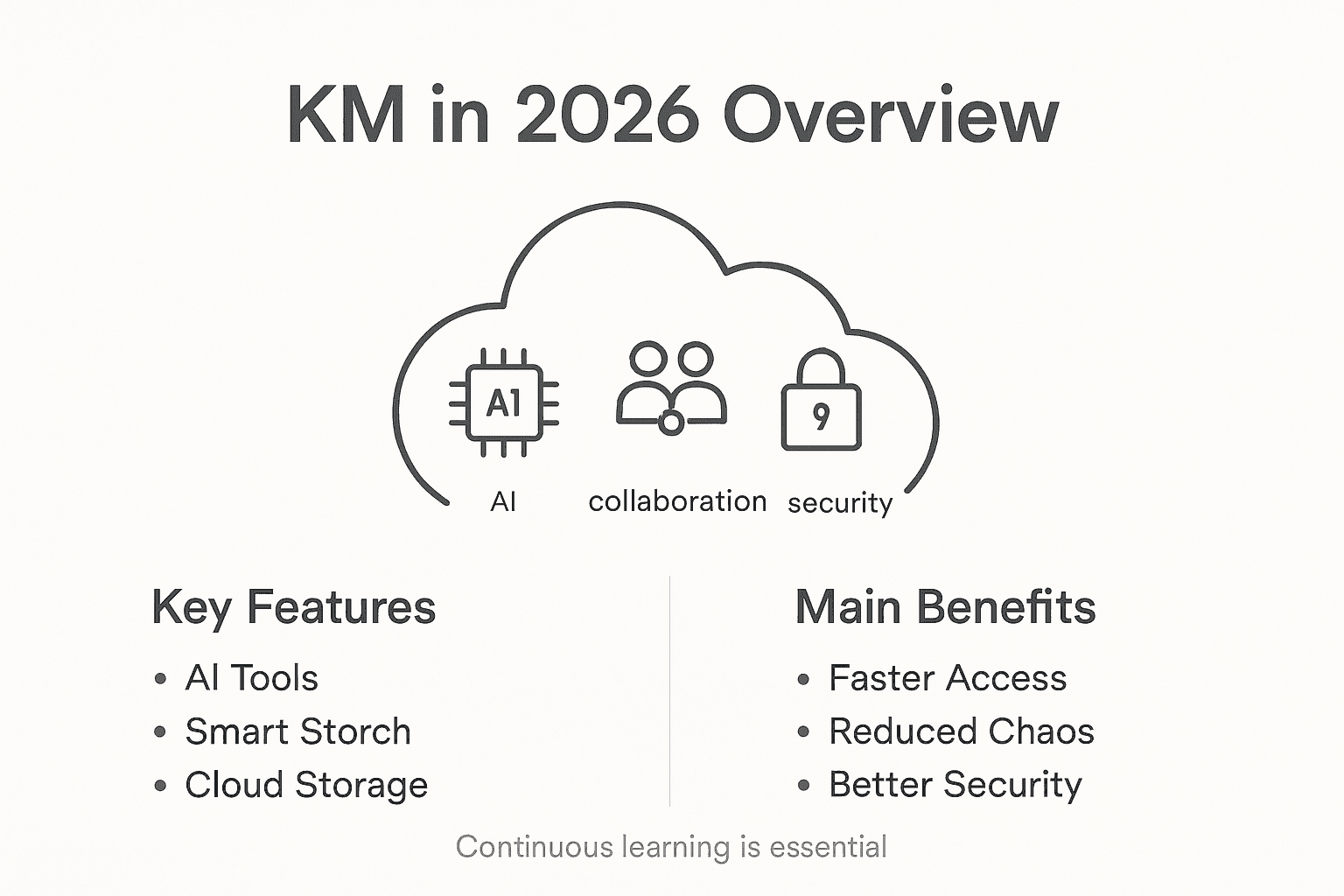 Infographic showing KM 2026 features and benefits