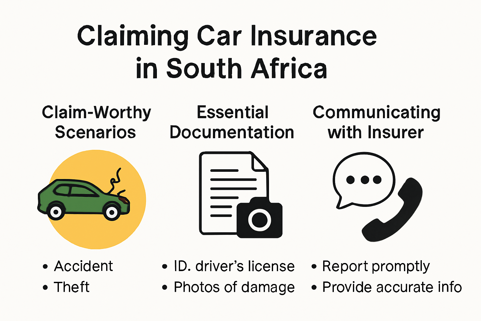 Infographic showing key steps for claiming car insurance