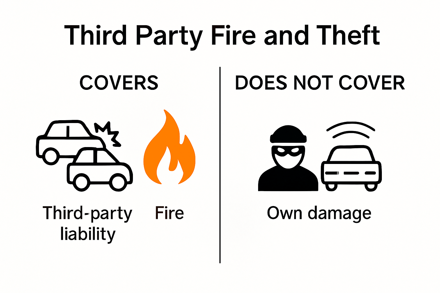 Coverage overview infographic for third party fire and theft insurance