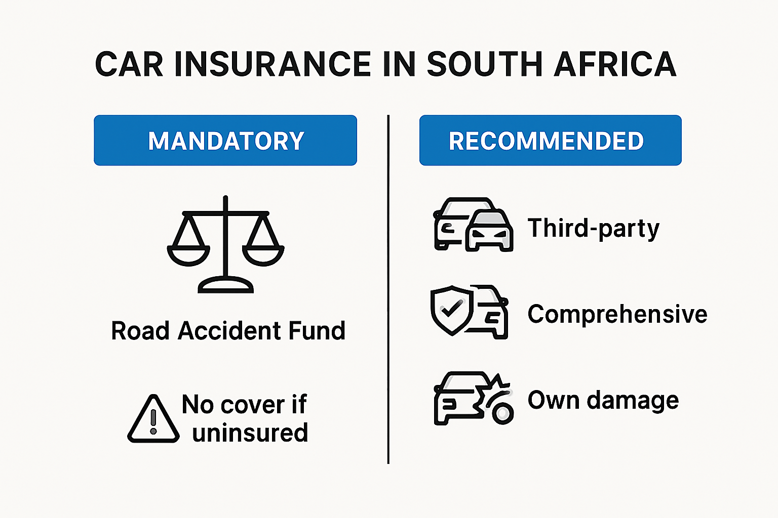 Mandatory vs. recommended car insurance requirements South Africa