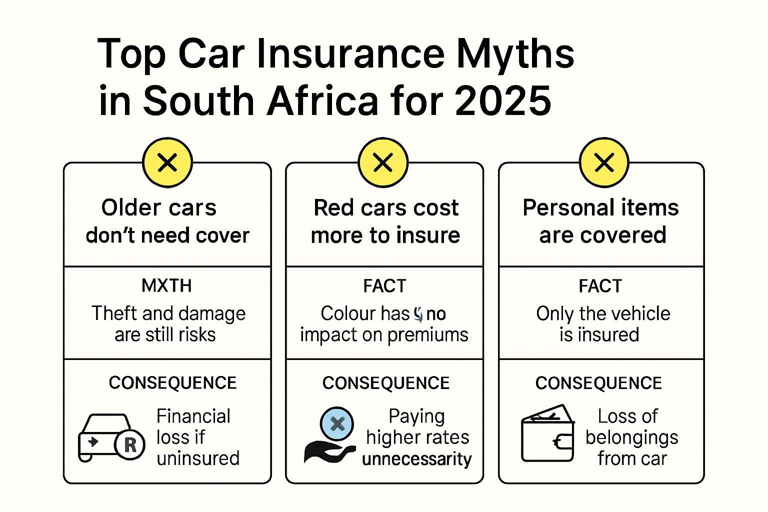 Infographic showing top car insurance myths in South Africa