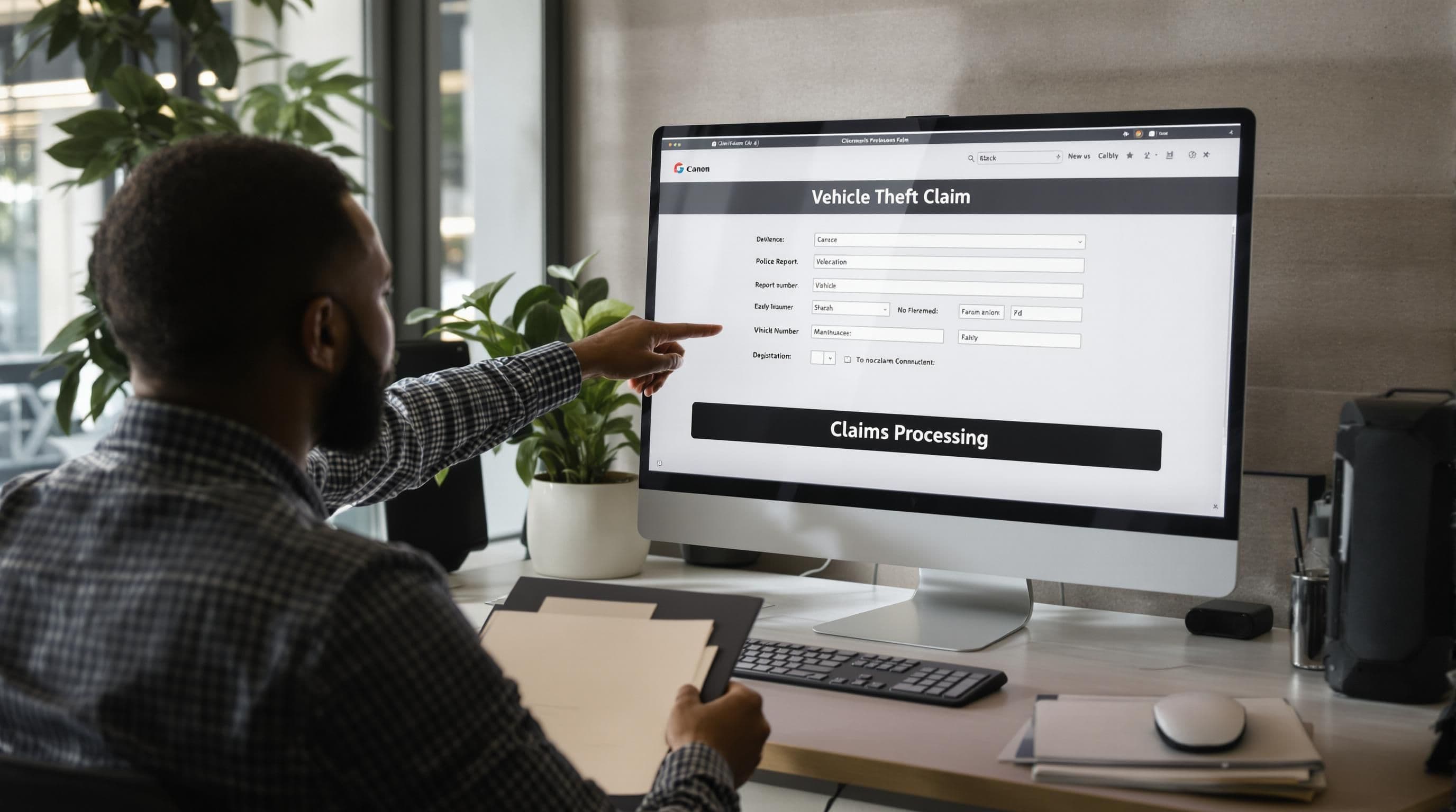 Insurance agent helps customer with stolen car claims processing