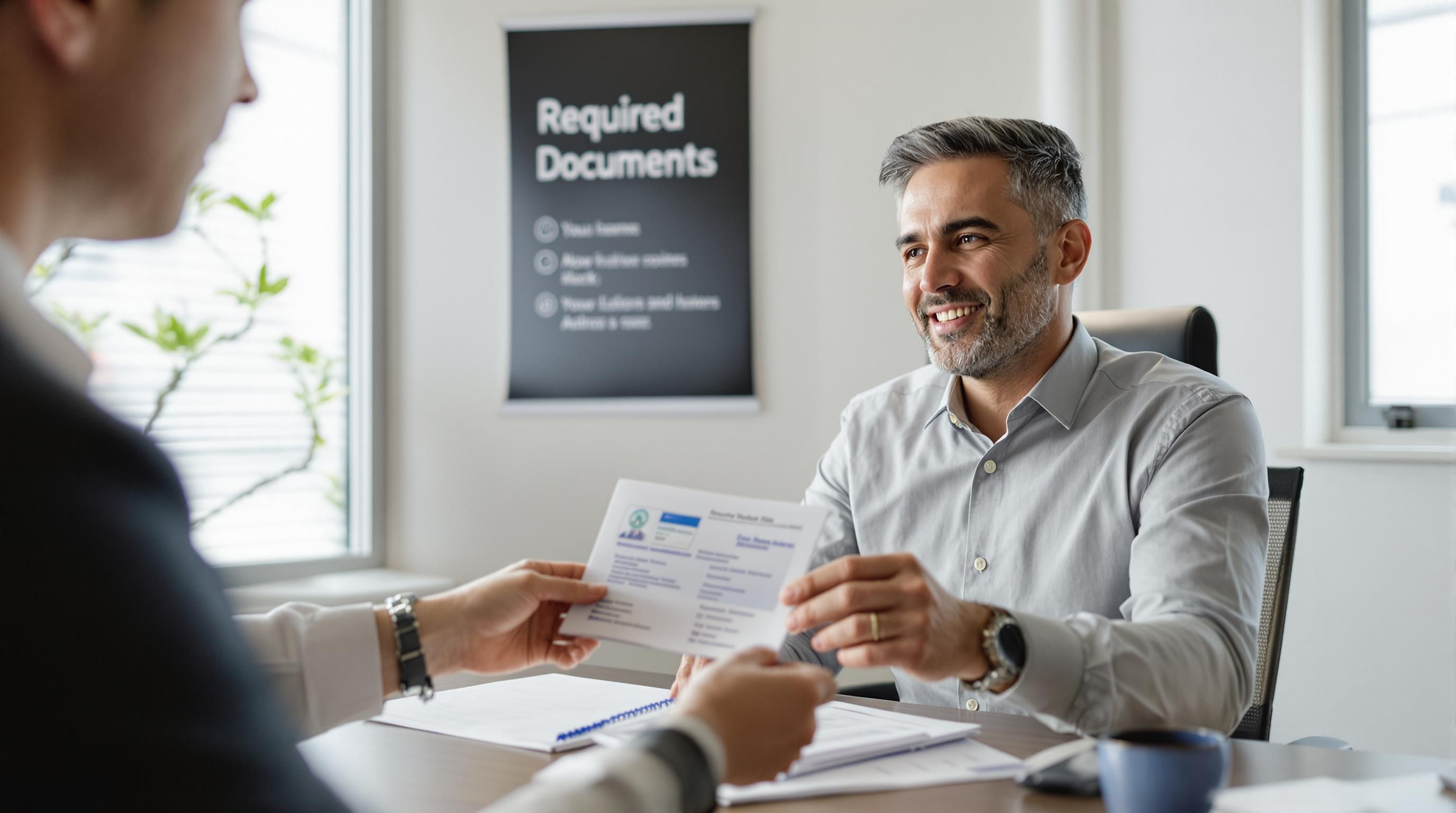 Insurance agent reviewing required documents for adding driver.