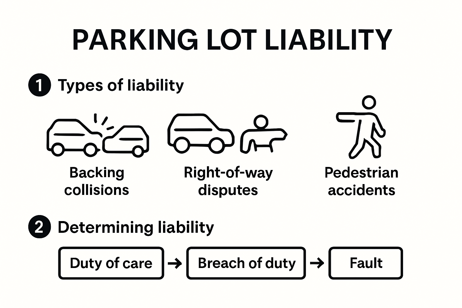 Infographic explaining types of parking lot accidents and liability