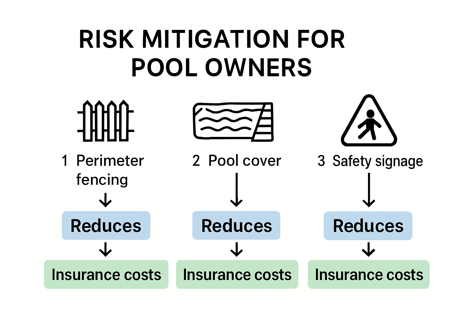 Checklist infographic of pool owner risk mitigation techniques