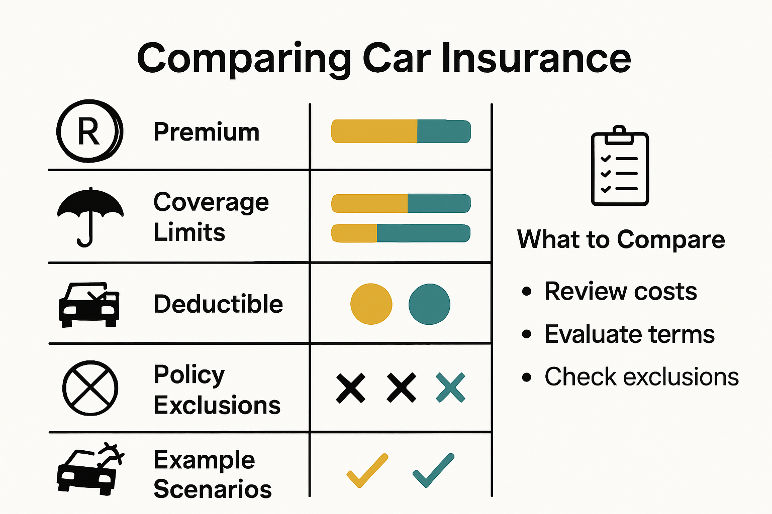 Infographic comparing car insurance policy features and tips