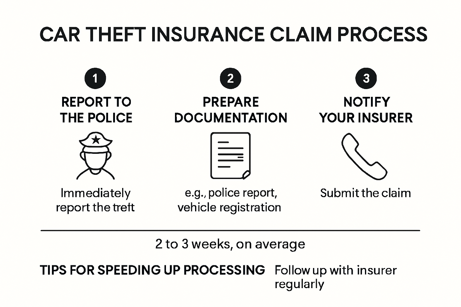 Insurance claim process for stolen vehicles illustrated
