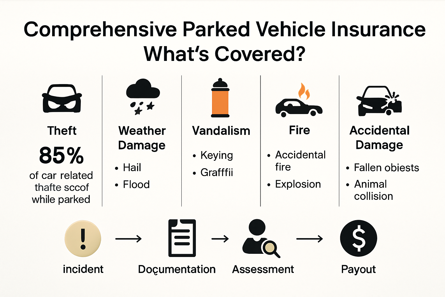 Infographic outlining parked vehicle insurance coverage and claims process