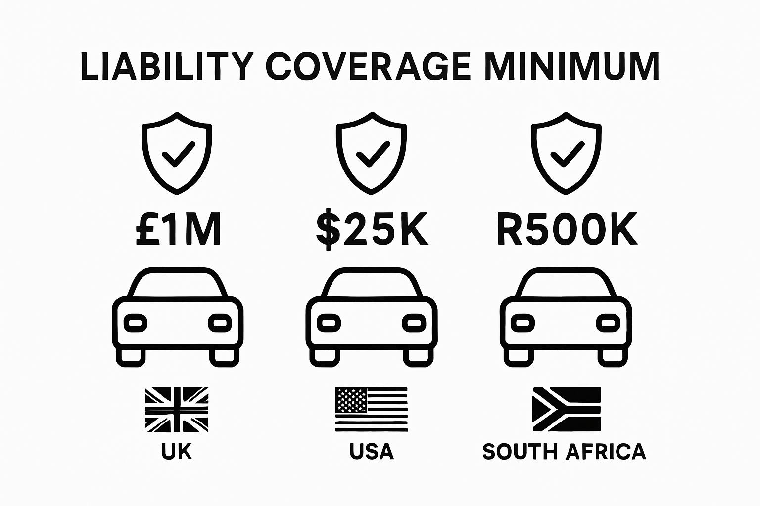 Infographic comparing required car insurance minimums in three countries