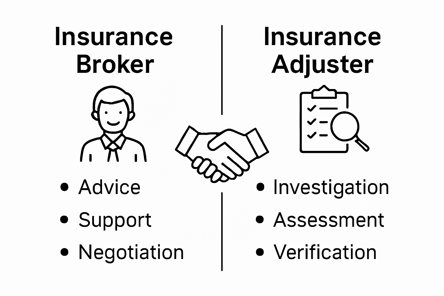 Infographic comparing insurance broker and adjuster roles in South Africa
