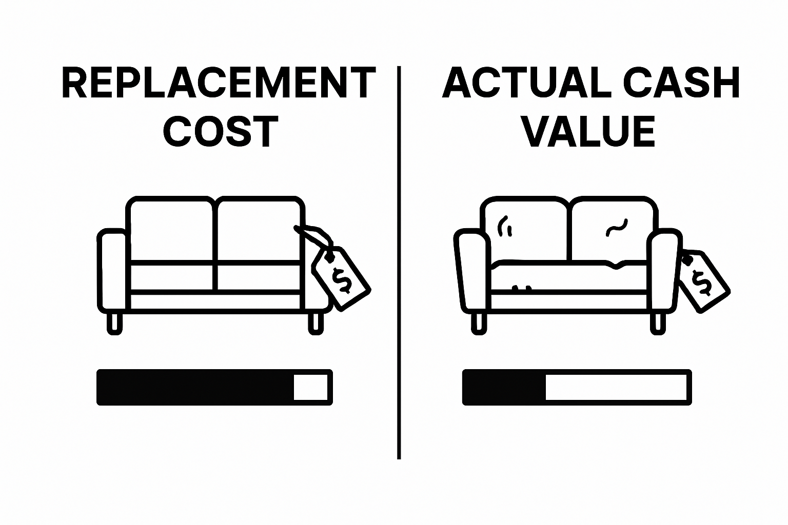 Comparison of replacement cost and actual cash value in home insurance