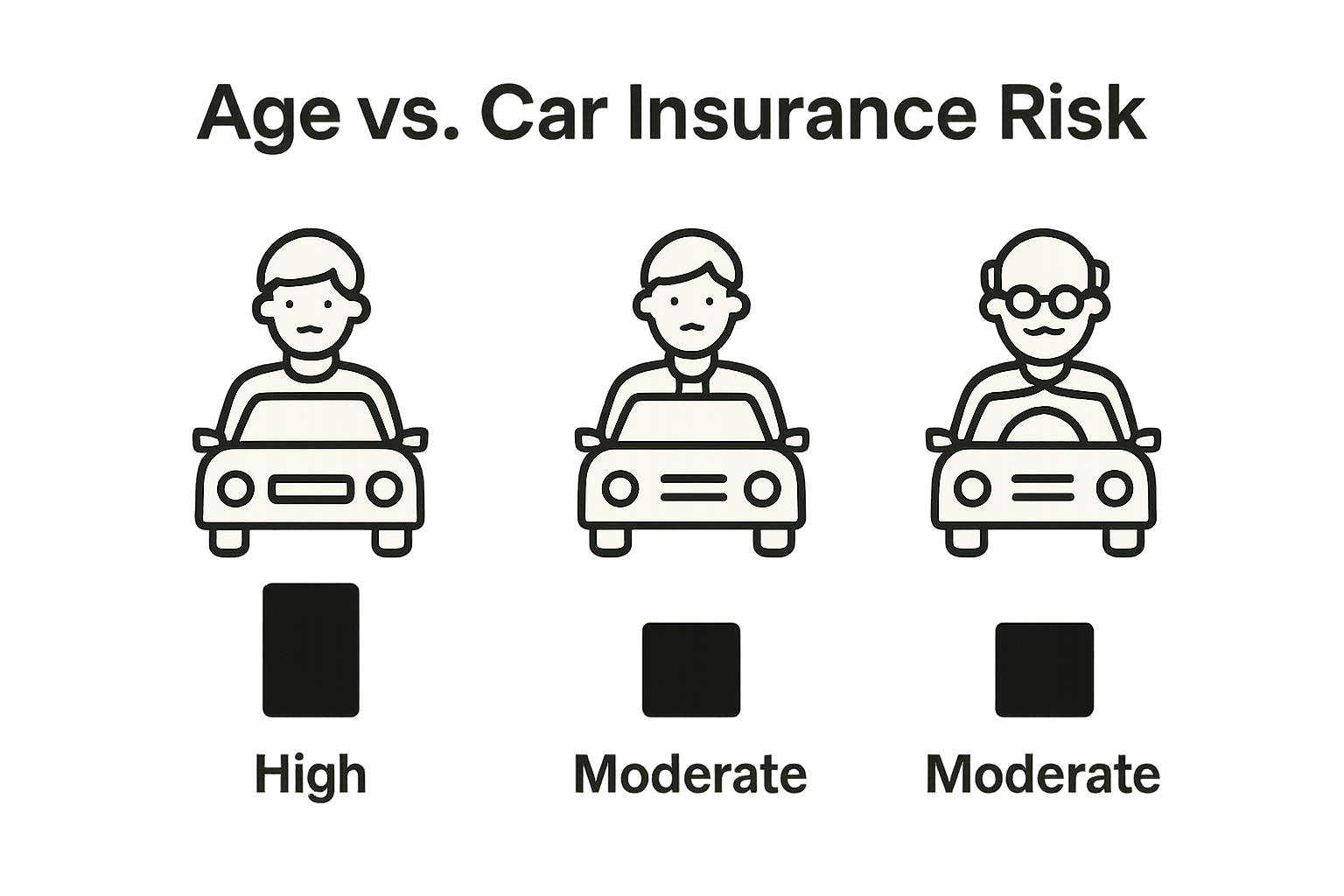 Infographic comparing insurance premium levels for young, adult, and senior drivers