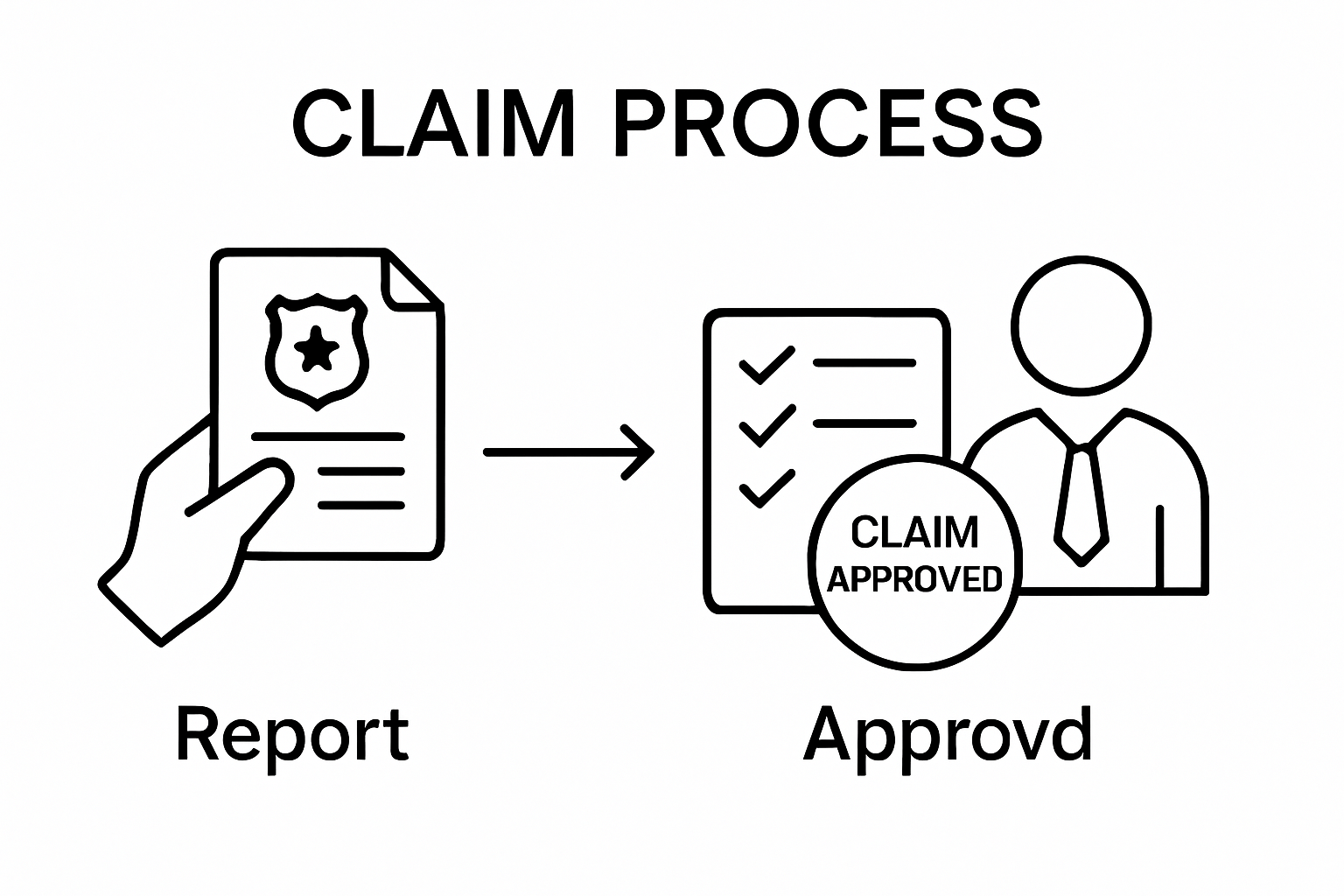 Two-step theft claim process visual: report submission and claim approval
