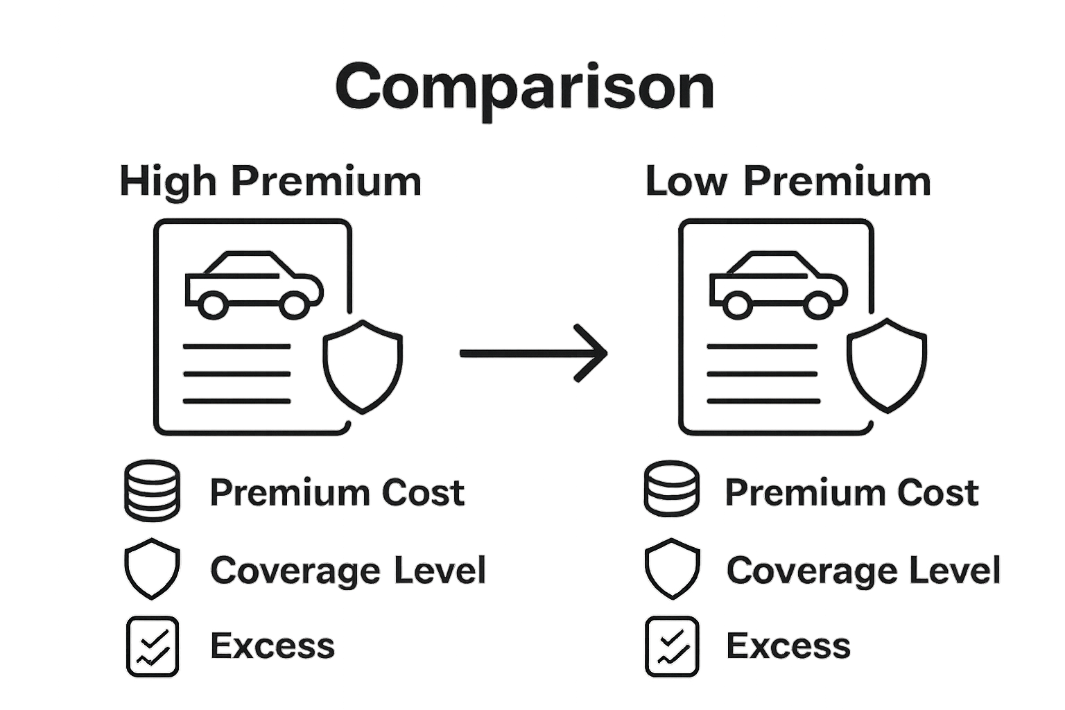 Infographic comparing two car insurance policies by price, coverage, and excess