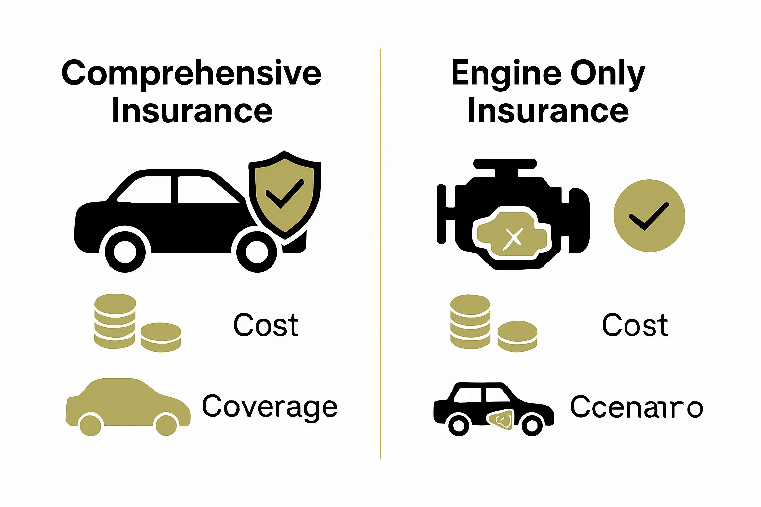 Infographic comparing comprehensive insurance vs engine-only insurance