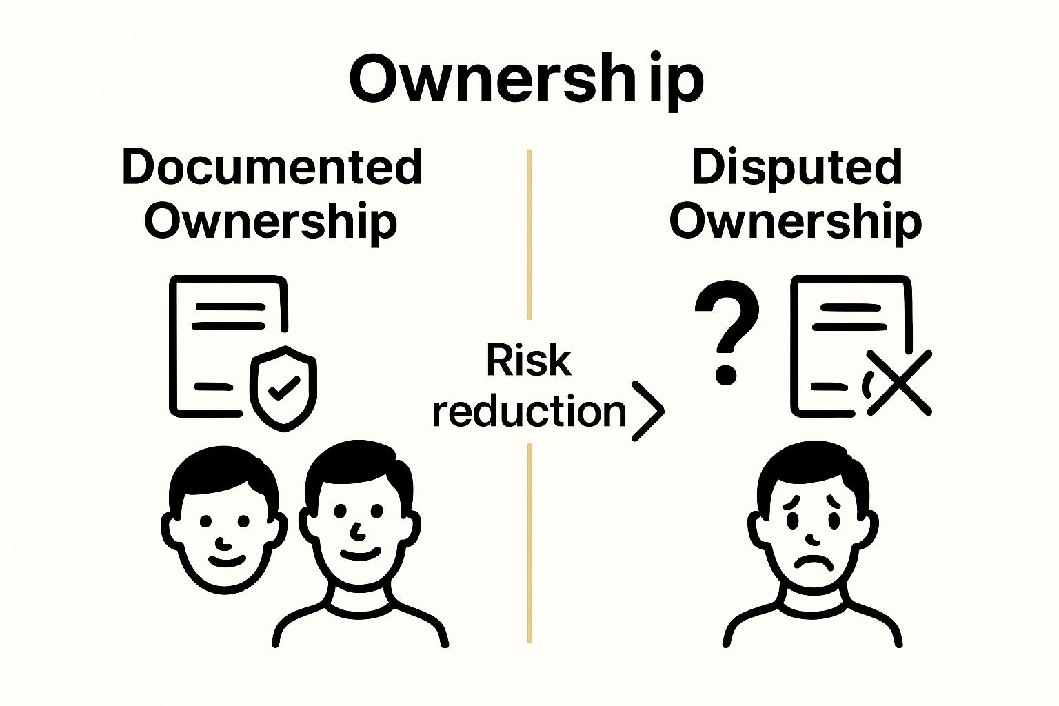 Infographic comparing documented and disputed asset ownership