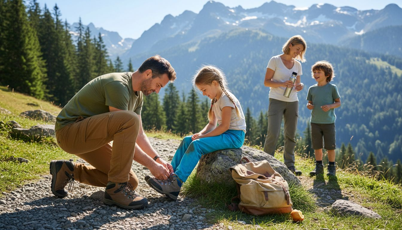 Gemeinsame Wanderung mit der Familie bei strahlendem Sonnenschein in den Bergen