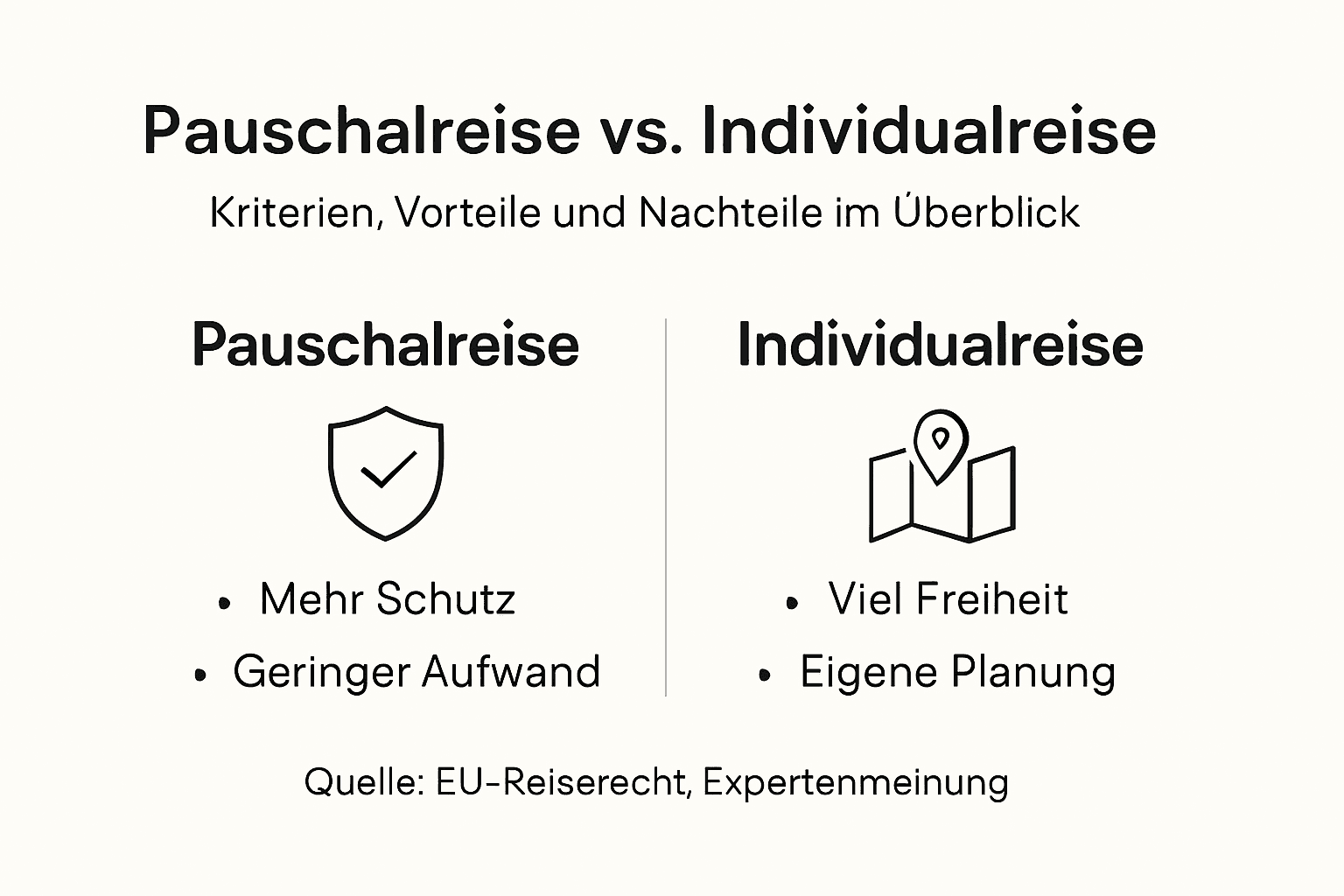 &Uuml;bersichtliche Infografik, die die wichtigsten Eigenschaften beider Reisearten gegen&uuml;berstellt.