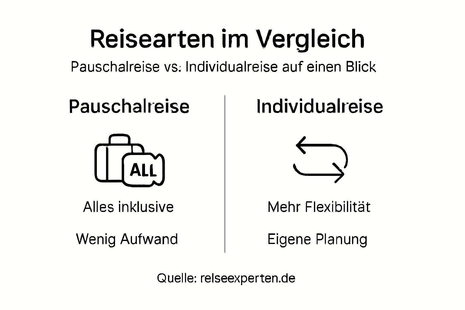 &Uuml;bersicht: Die wichtigsten Unterschiede zwischen Pauschalreisen und Individualreisen auf einen Blick