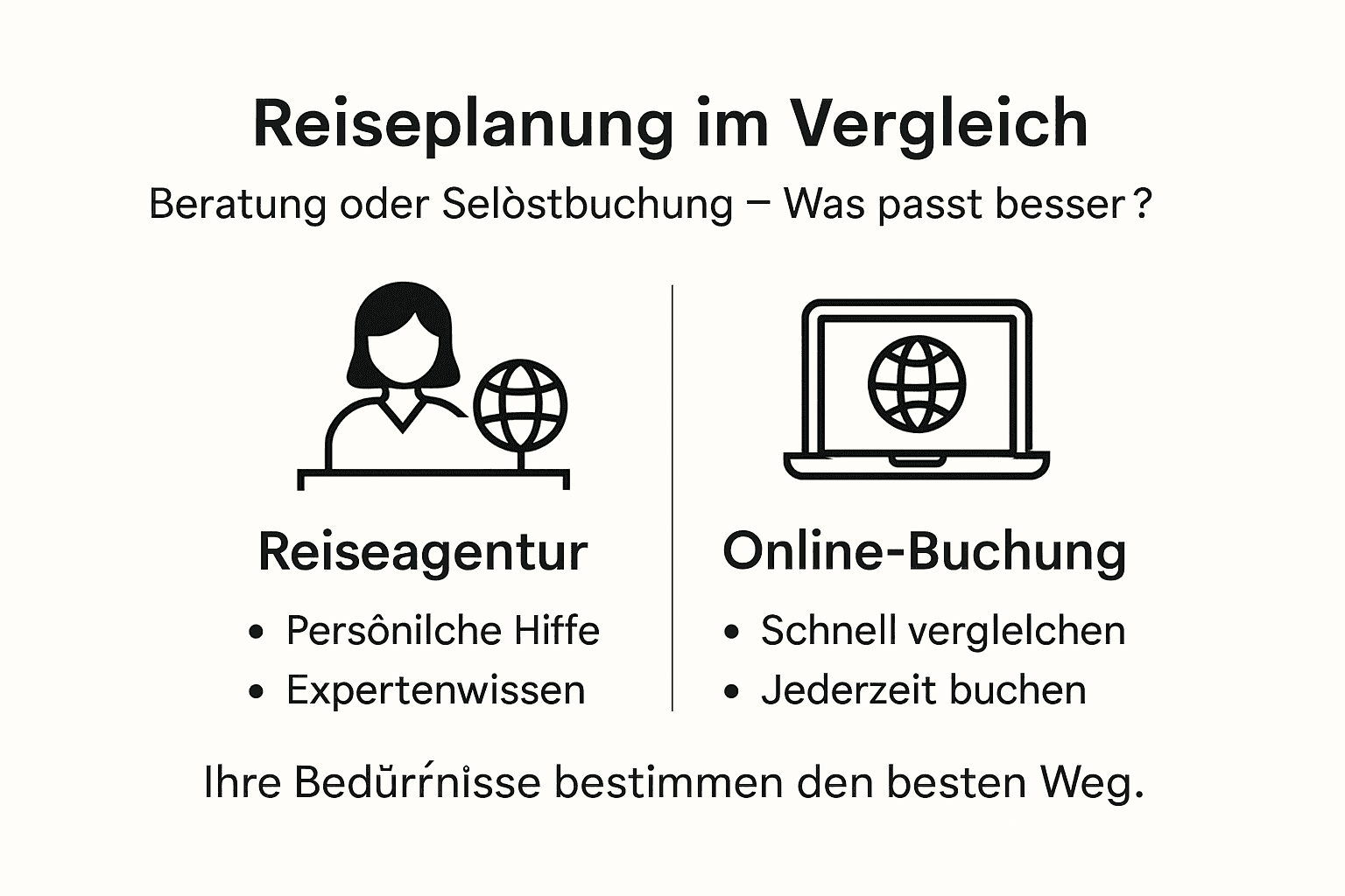 Grafische Gegen&uuml;berstellung: Reiseb&uuml;ro versus Online-Buchung