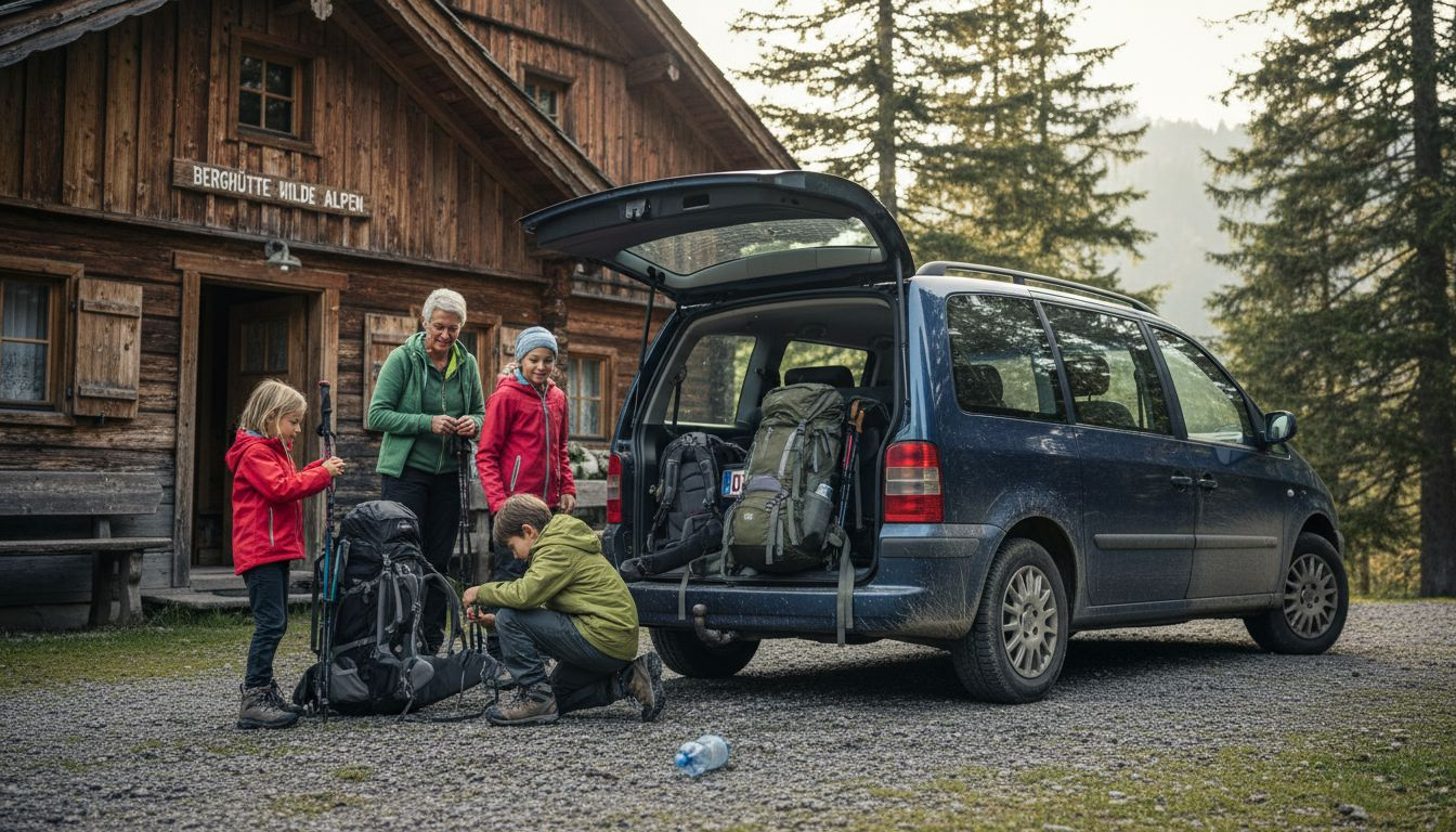 Mehrere Familien treffen letzte Vorbereitungen f&uuml;r ihren gemeinsamen Aufenthalt in einer Bergh&uuml;tte.