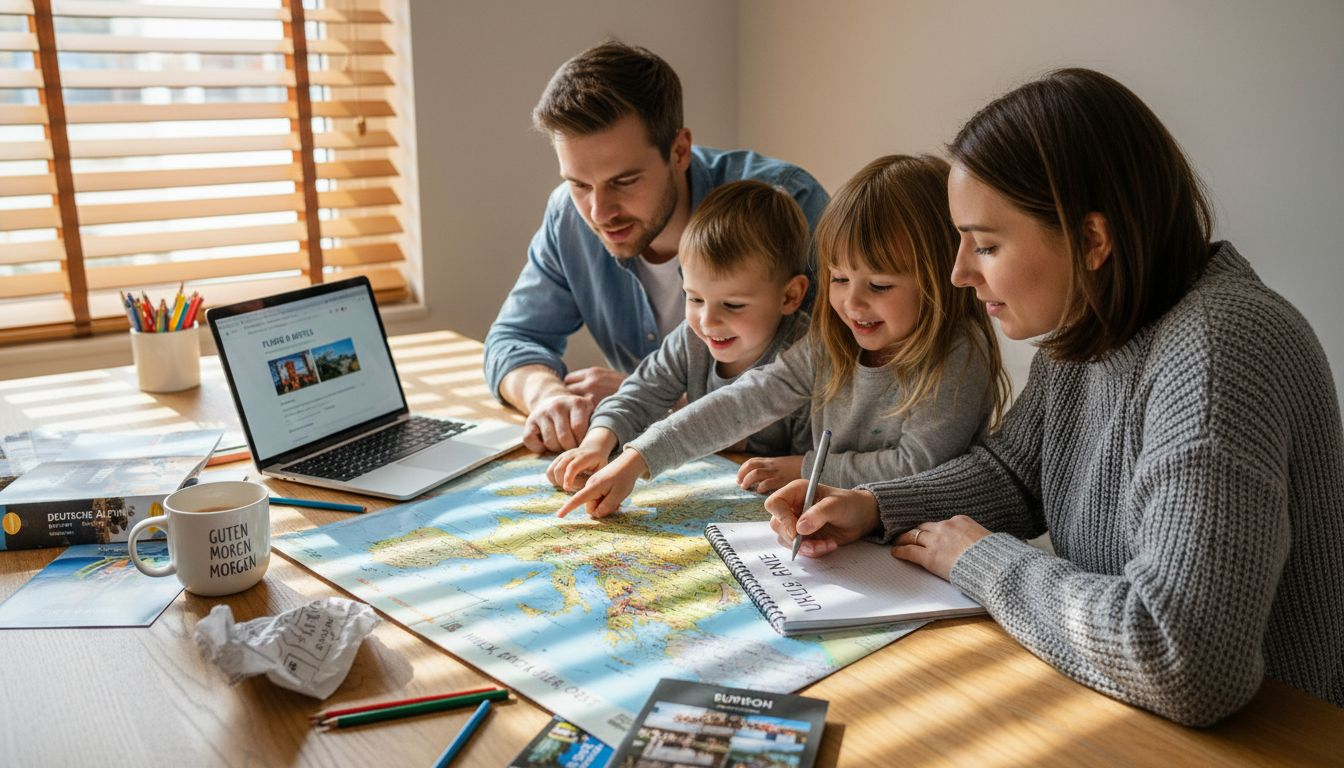 Die Familie setzt sich zusammen, um den n&auml;chsten Urlaub zu planen.