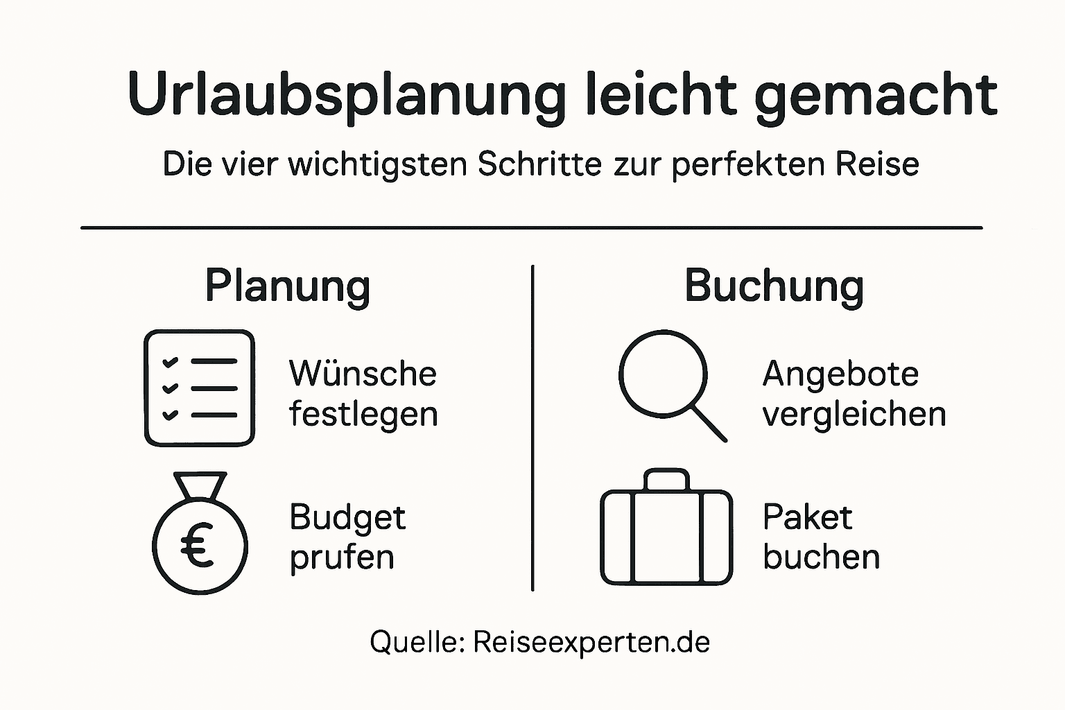 Vier-Punkte-Plan f&uuml;r eine stressfreie Urlaubsplanung &ndash; als Infografik dargestellt