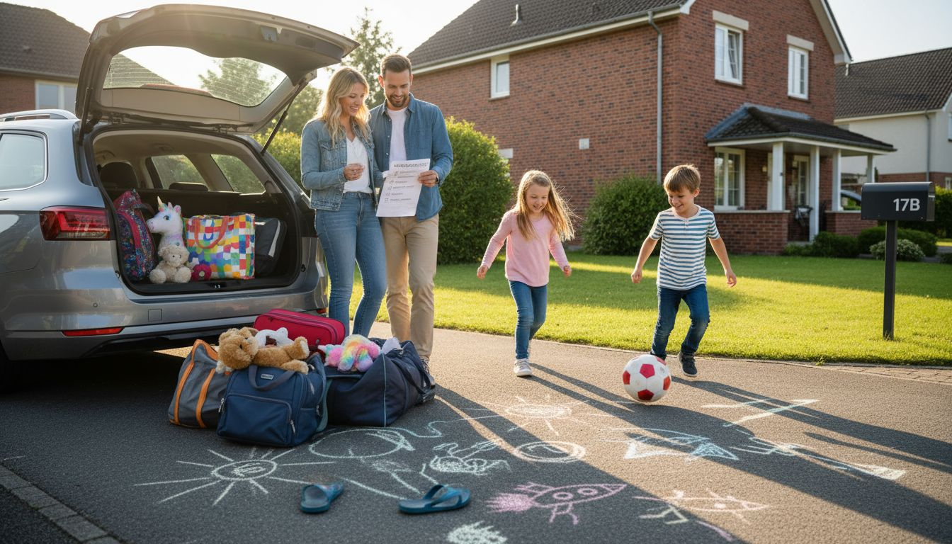 Die Familie bereitet das Gepäck für den bevorstehenden Urlaub vor.