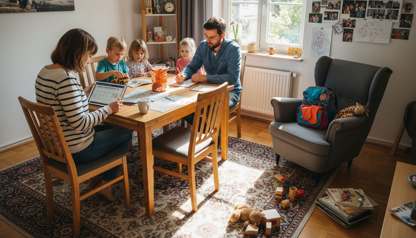 Am Esstisch schmiedet die Familie gemeinsam Reisepl&auml;ne.