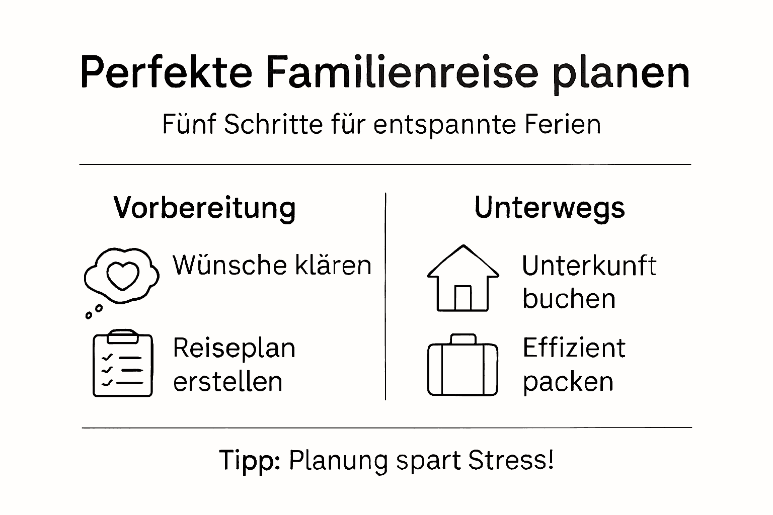 Diese Infografik zeigt, wie Sie Ihre n&auml;chste Familienreise in f&uuml;nf Schritten ganz entspannt planen.