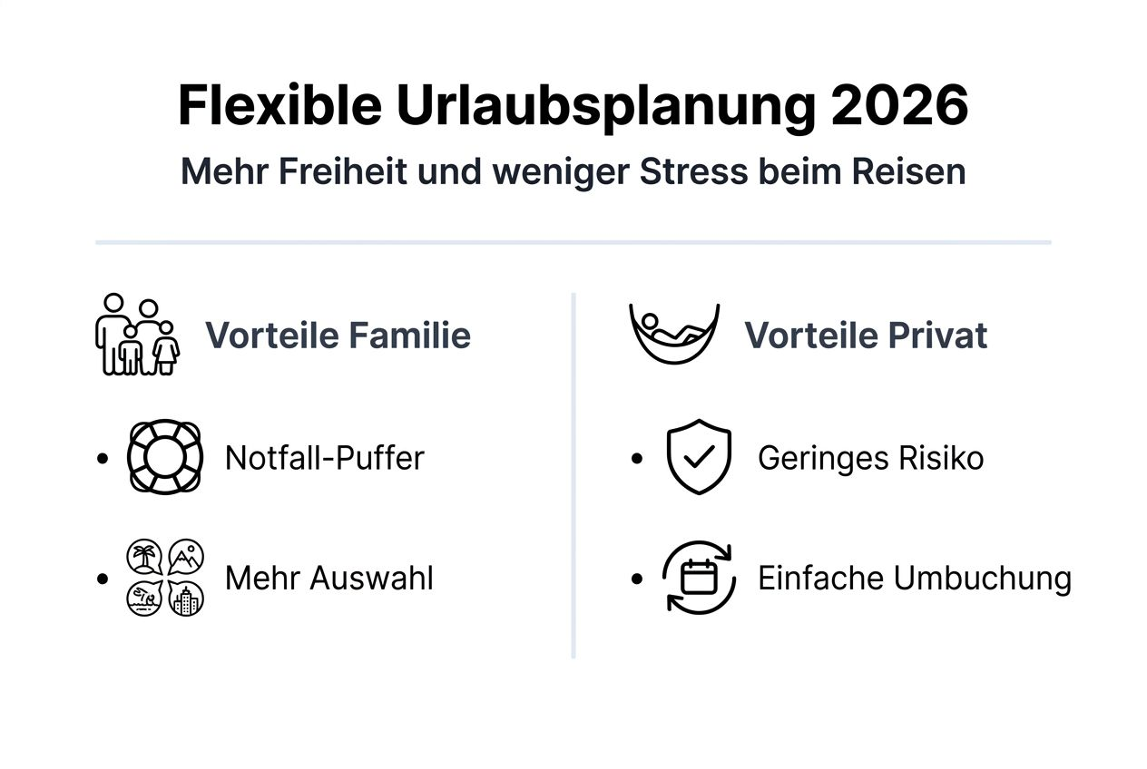 Die Infografik zeigt auf einen Blick, welche Vorteile eine flexible Urlaubsplanung mit sich bringt.