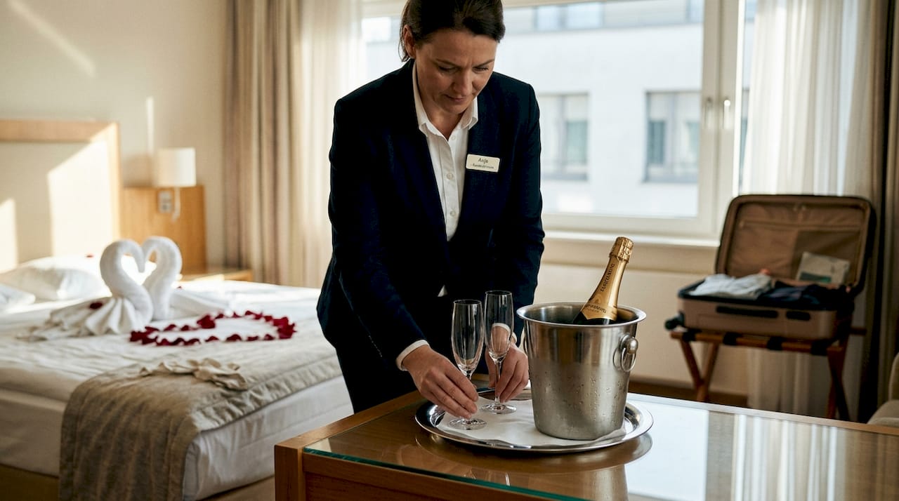 Genie&szlig;en Sie unseren besonderen Zimmerservice mit prickelndem Sekt und liebevoller, romantischer Dekoration f&uuml;r unvergessliche Stunden zu zweit.