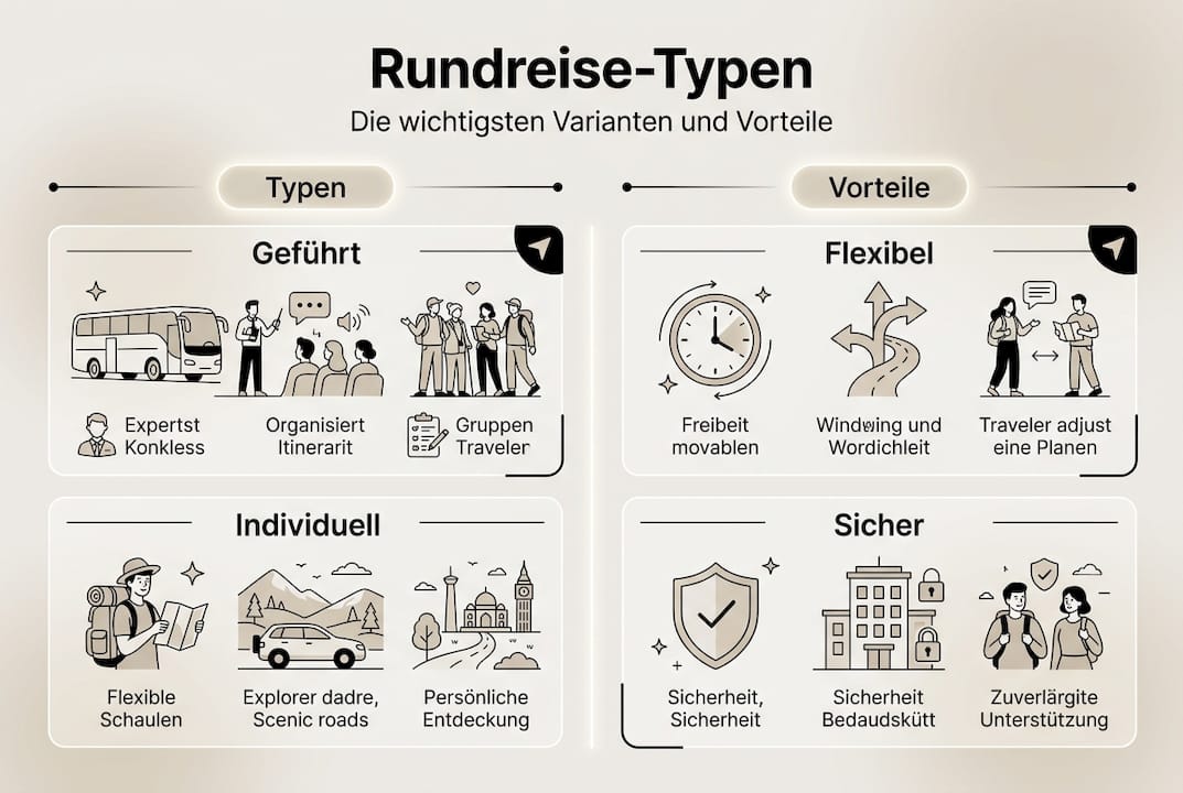 Infografik: Verschiedene Arten von Rundreisen und ihre Vorteile