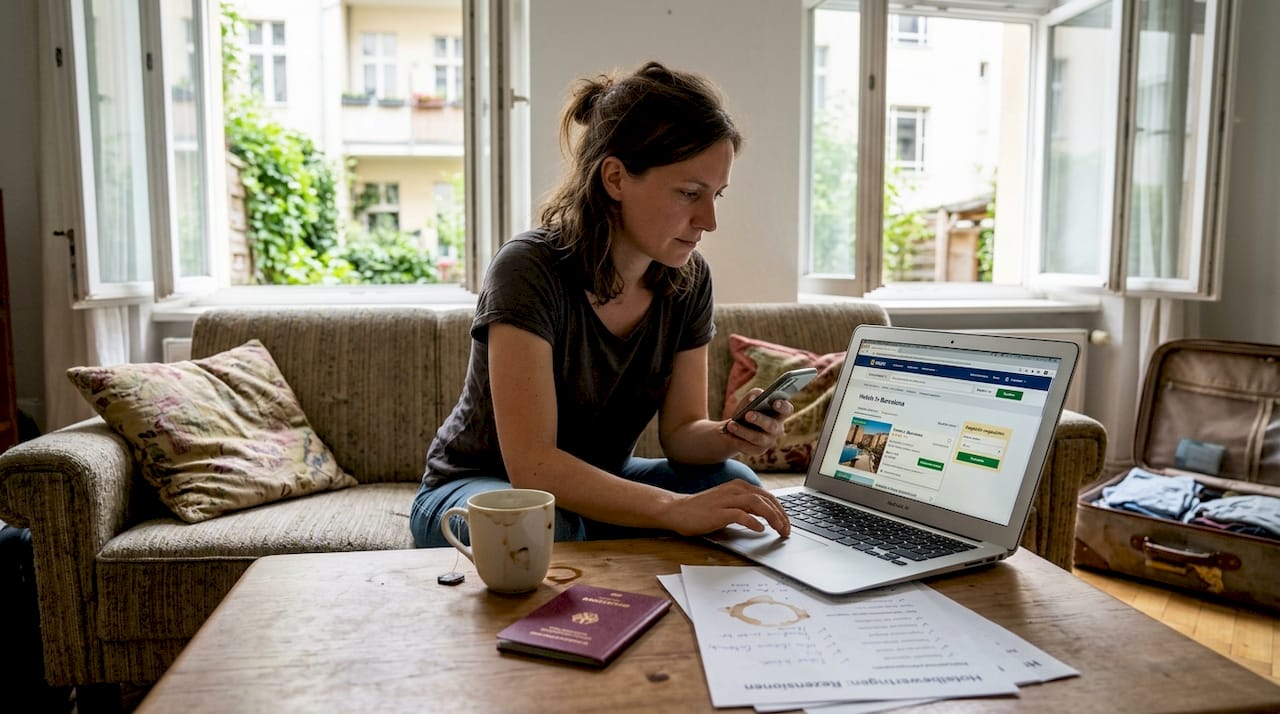 Eine Frau st&ouml;bert am Laptop nach dem besten Hotelangebot.