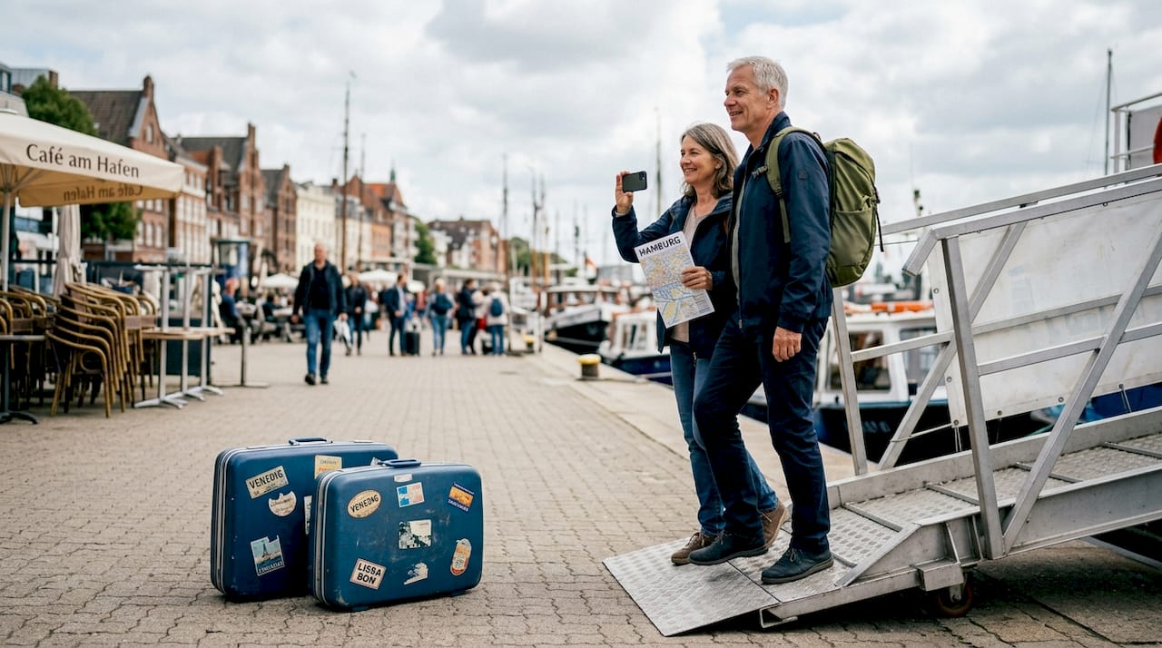 Kreuzfahrtg&auml;ste gehen im Hafen auf Entdeckungstour.