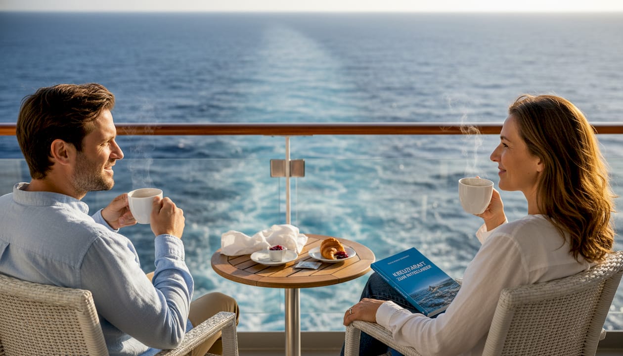 Ein Paar genießt einen ruhigen Moment auf dem eigenen Balkon während der Kreuzfahrt.