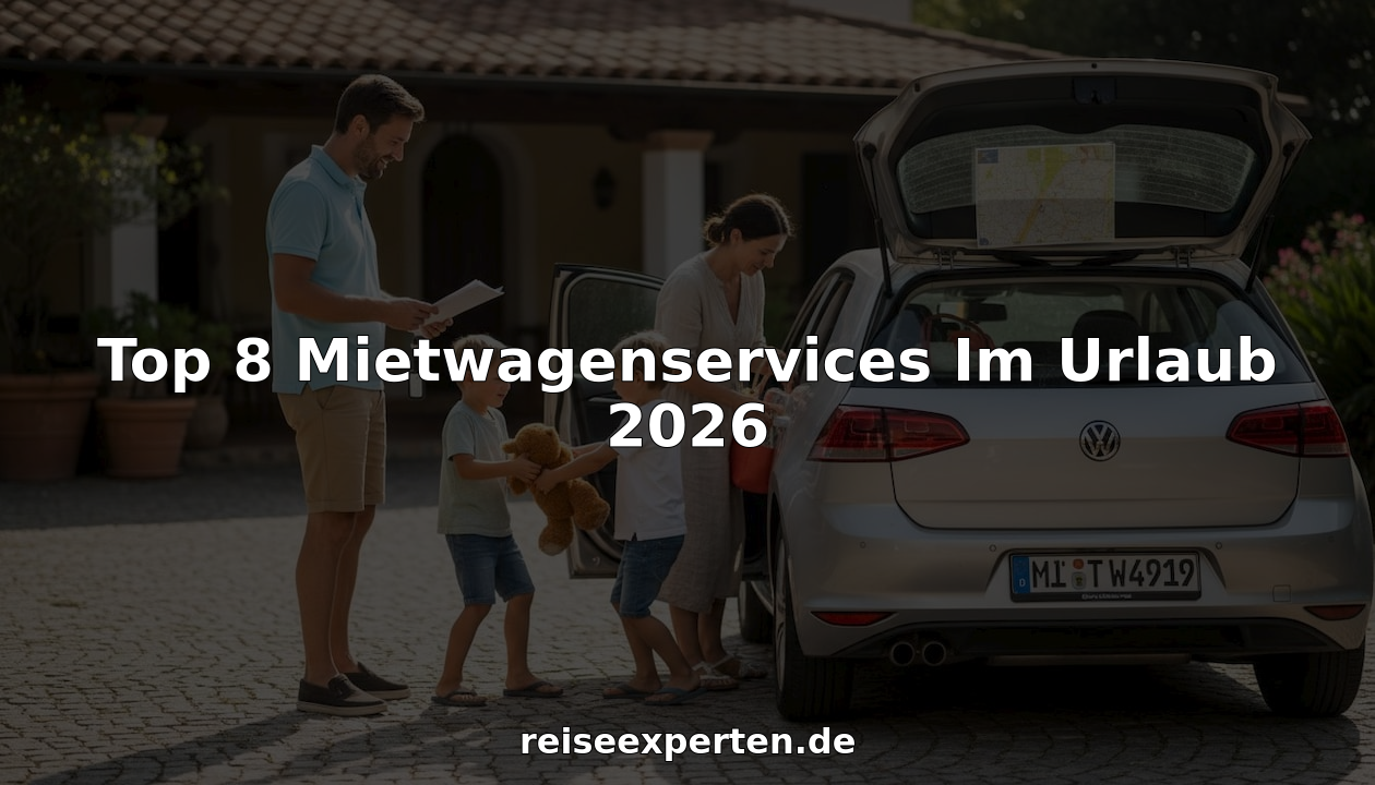 Eine Familie mietet ein Auto, um gemeinsam in den Urlaub zu fahren.