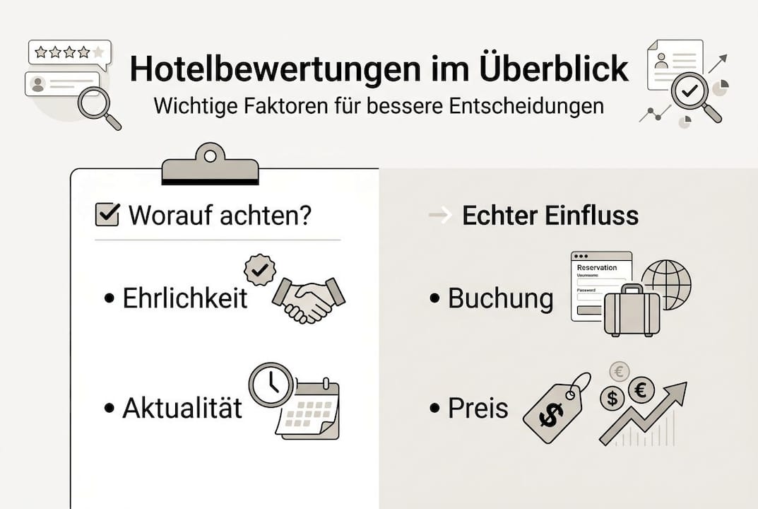 &Uuml;bersicht der wichtigsten Kriterien bei Hotelbewertungen &ndash; anschaulich dargestellt in einer Infografik