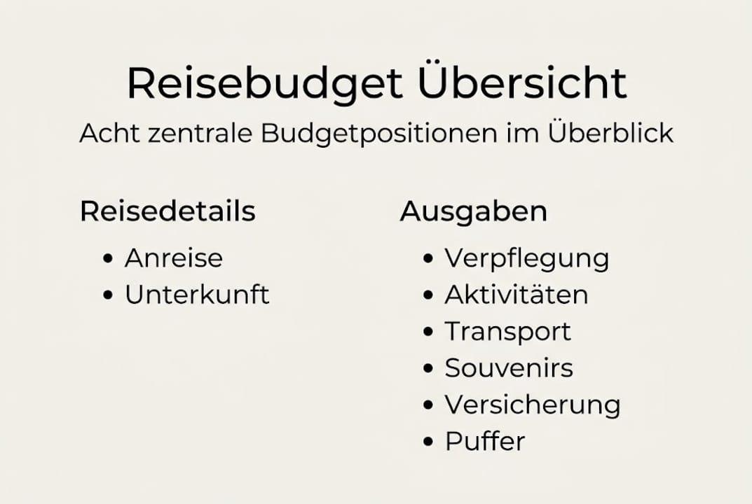 Infografik: Die acht wichtigsten Kategorien f&uuml;r dein Reisebudget auf einen Blick