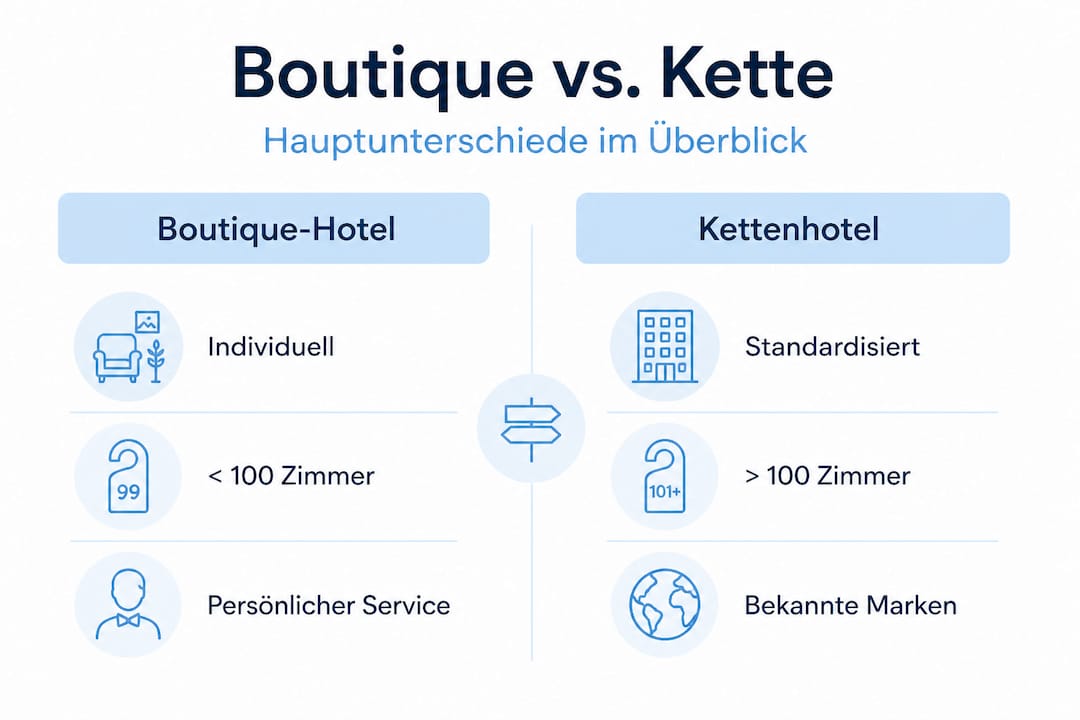 Infografik: Boutique-Hotels und Hotelketten im direkten Vergleich