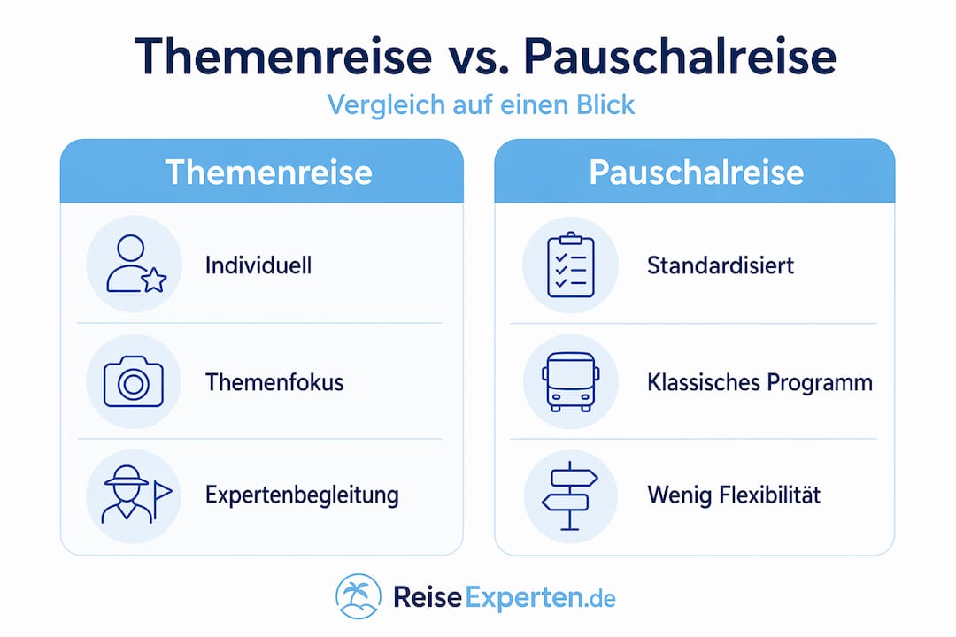 Infografik: Themenreisen vs. Pauschalreisen &ndash; Ein Vergleich
