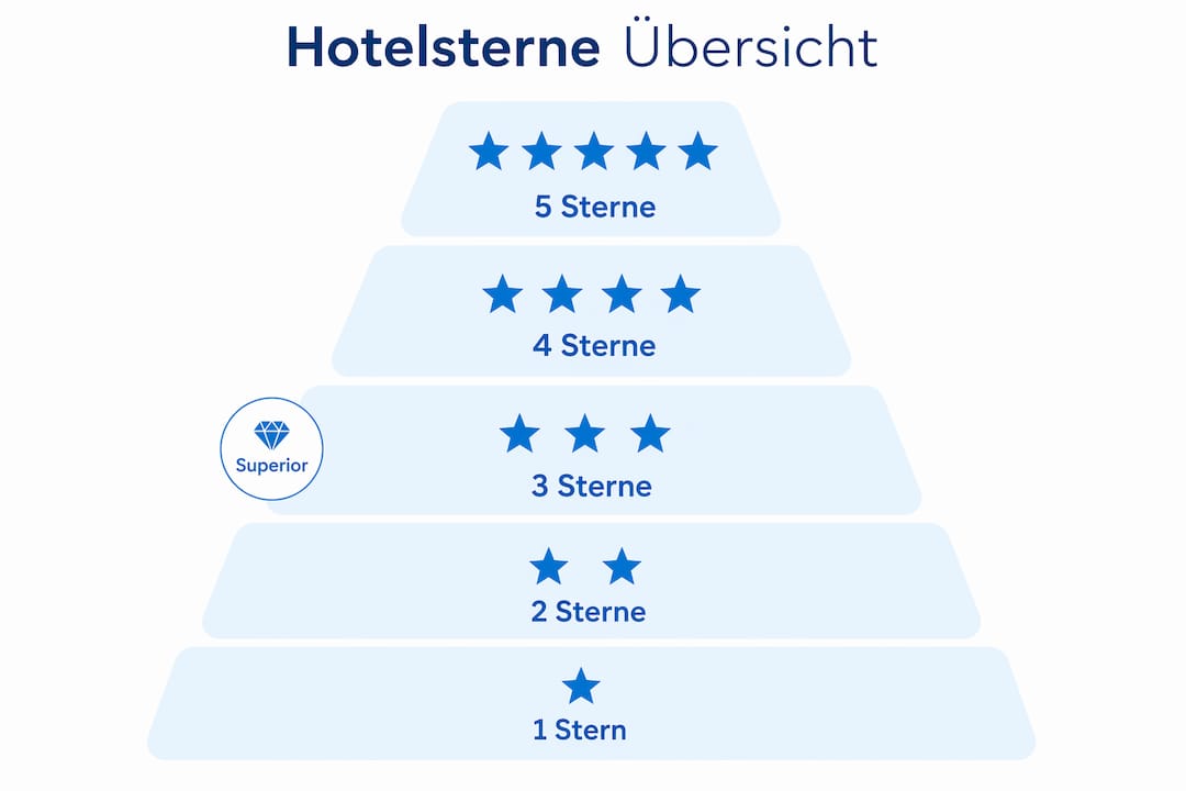 Übersichtsgrafik: Die Hotelsterne-Klassifizierung im Vergleich von 1 bis 5 Sterne
