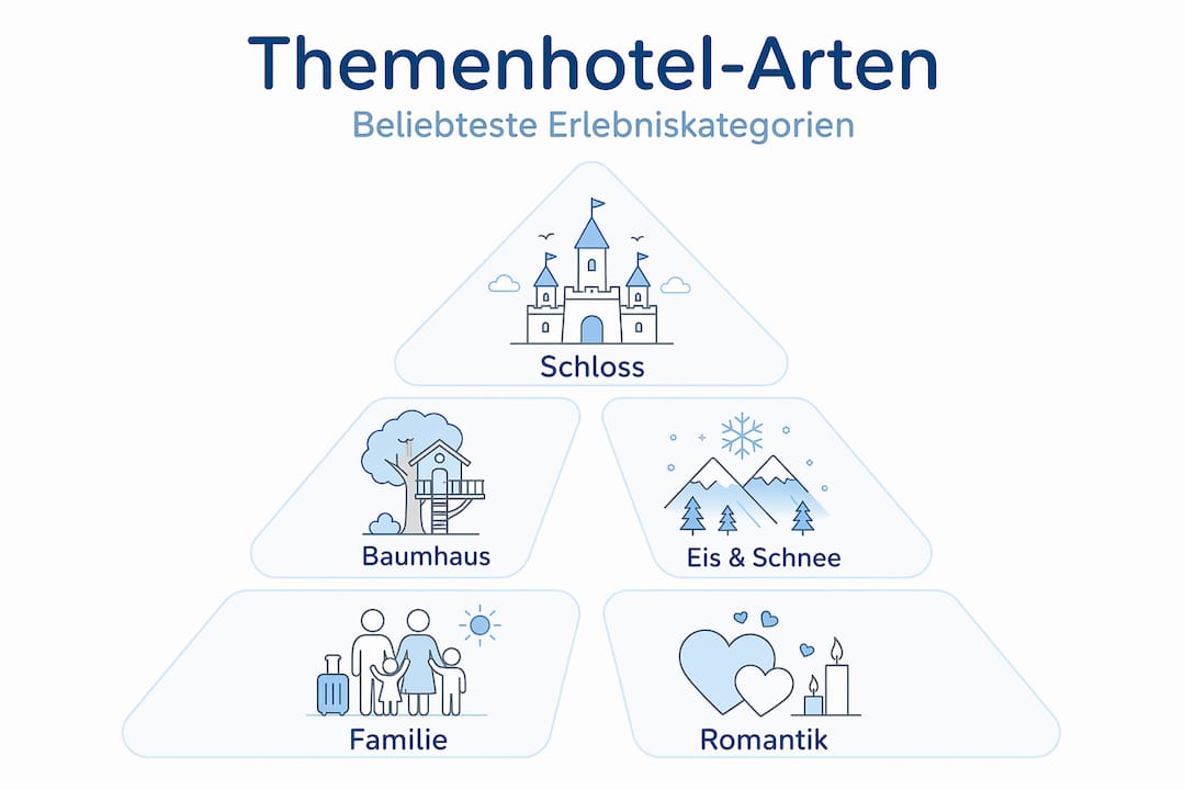 Die Infografik bietet einen &Uuml;berblick &uuml;ber verschiedene Arten von Themenhotels und liefert dazu anschauliche Beispiele.