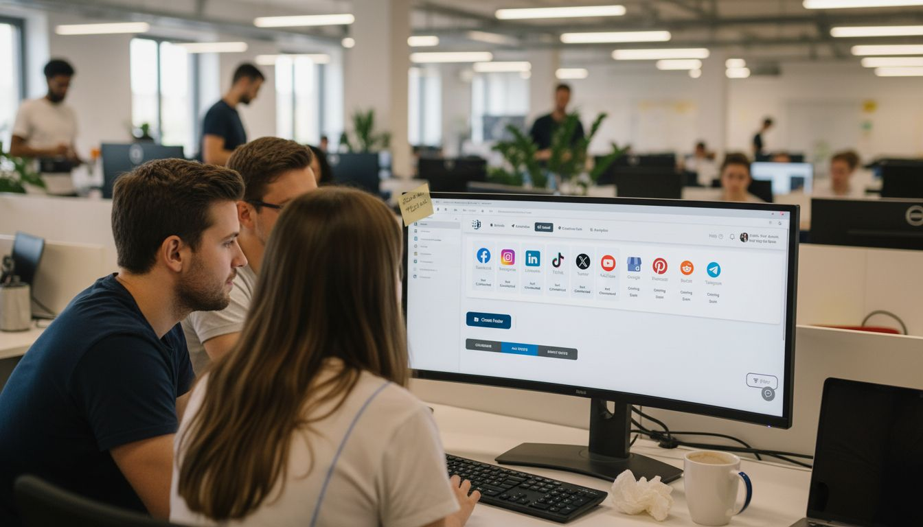 Team reviewing AI campaign dashboard together